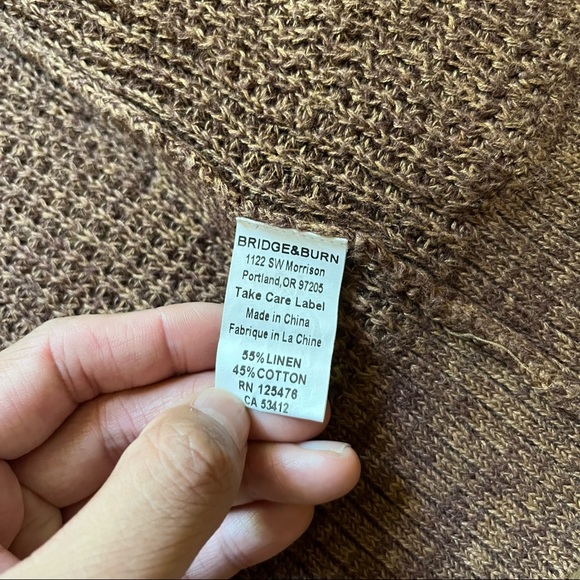 Bridge & Burn linen cotton blend brown buttonless knit cardigan - Picture 5 of 5